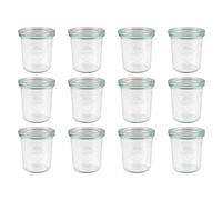 Weck Bocaux en verre 140 ml – Lot de 12, empilables, avec couvercles en forme de chute