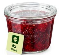 Weck Lot de 6 bocaux en verre de 370 ml avec couvercles - Forme chute - Bocaux de conservation et de conservation empilables robustes - Idéal pour Meal Prep, Overnight Oats, Dessert et confiture