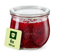 Weck - Lot de 6 bocaux de conservation Tulipe RR100, couvercle en verre, anneaux et pinces 500 ml