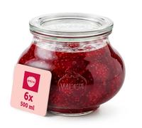 WECK - Boîtes de Conservation en Verre - 500 ml - Lot de 6 - Réutilisables | Verrines en verre résistant avec couvercle - Pour conserves et préparation de repas - Empilables - Fabriquées en Allemagne