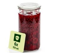WECK - Boîtes de Conservation en Verre Cylindrique - 325 ml - Lot de 6 | Bocaux en verre résistant avec couvercle - Pour conserves et préparation de repas - Empilables - Réutilisables