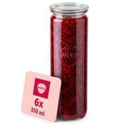 WECK - Boîtes de Conservation en Verre Cylindrique - 500 ml - Lot de 6 | Bocaux en verre résistant avec couvercle - Pour conserves et préparation de repas - Empilables - Réutilisables"