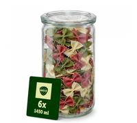 WECK - Boîtes de Conservation en Verre - Cylindriques - 1450 ml - Lot de 6 | Bocaux en verre résistant avec couvercle - Pour conserves, fermentation, préparation de repas - Réutilisables - Empilables
