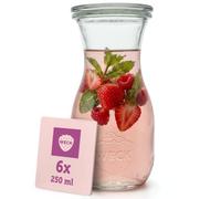 WECK - Bouteille en Verre 250 ml - Avec Couvercle - Lot de 6 | Contenant en verre avec couvercle - Petite carafe pour les liquides, les conserves ou autre - Idée cadeau