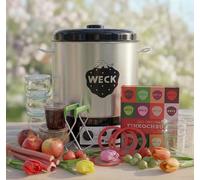 WECK Kit de mise en conserve automatique WAT25-A, robinet de vidange et minuterie synchrone, avec 18 bocaux WECK, livre de conserve, lève-verre, anneaux et pinces, pour la conserve, le jus et le