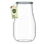 Weck Lot de 4 bocaux en verre tulipe de 2700 ml - Avec couvercle - Pour la conservation, les jus, le stockage hermétique des ingrédients secs