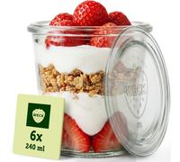 6 Bocaux en verre Weck® Droits 290 ml Hauts, diamètre 80 mm avec couvercles et joints (clips non inclus)