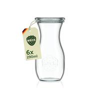 Weck Lot de 6 bouteilles en verre de 290 ml avec couvercles en verre à remplir, comme bouteille d'eau, carafe en verre avec couvercle ou pour conserver et offrir