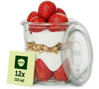 WECK - Pot en Verre avec Couvercle - 115 ml - Lot de 12 - Empilables | Verrine avec couvercle - Verre résistant pour la conservation - Idéale pour les desserts - Fabriquée en Allemagne