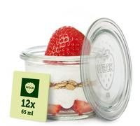 WECK - Pot en Verre avec Couvercle - 65 ml - Lot de 12 - Petite Taille | Verrine avec couvercle - Verre résistant pour la conservation - Idéale pour les desserts - Fabriquée en Allemagne