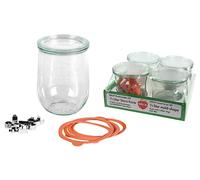 WECK Rundrandglas Tulpe 1 l 4er Tray mit Deckel 100mm, Ring und Klammern