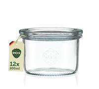 Weck Sturz Lot de 12 bocaux en verre de 200 ml avec couvercle | Pour la conservation de confitures, jus de fruits, conservation hermétique des ingrédients secs