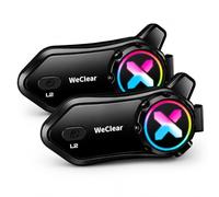 WeClear L2 Lot de 2 casques Bluetooth pour moto, interphone bidirectionnel avec audio multitâche, partage de musique, 1000 mAh, étanchéité IP67, haut-parleurs de casque HD 40 mm et deux microphones