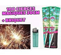 Weco - Lot de 100 cierges Magiques (Scintillants ou étincelants) Taille XL 30 cm, durée 70 Secondes + Briquet Catégorie F1