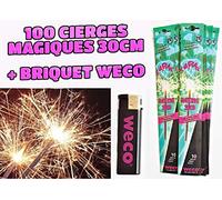 WECO Lot de 100 cierges Magiques (Scintillants ou étincelants) Taille XL 30 cm, durée 70 Secondes + Briquet WECO - Catégorie F1
