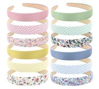 Wecoe Lot de 12 bandeaux pour femmes - Bandeaux unis à fleurs - Bandeaux floraux à carreaux imprimés - Bandeaux d'été Y2K - Accessoires de costume pour diadèmes, coréennes, para mujer