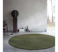 Wecon Home Basics Tapis moelleux à poils longs, design élégant et élégant pour salon, chambre à coucher et plus encore, Anna (100 cm, rond, olive)