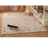 Wecon Home Tapis Enfant Confetti - Tapis ludique à Relief Haut-Bas - en Laine Vierge - certifié Oeko-TEX + GoodWeave - Doux, Facile d'entretien & pour Chambre Enfant (200 x 290 cm, Beige)
