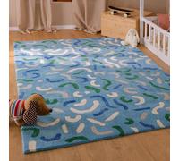 Wecon Home Tapis Enfant Confetti - Tapis ludique à Relief Haut-Bas - en Laine Vierge - certifié Oeko-TEX + GoodWeave - Doux, Facile d'entretien & pour Chambre Enfant (140 x 200 cm, Bleu)