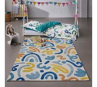 Wecon Home Tapis Enfant Scribble - Tapis coloré à Relief Haut-Bas - Laine Vierge - Touffeté & certifié Oeko-TEX + GoodWeave - pour Chambre Enfant & espaces de Jeux (110 x 170 cm, Multi)