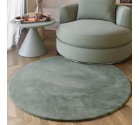 Wecon Home Tapis moderne à poils longs très moelleux de la marque Esprit parfait pour le salon, la chambre à coucher et plus - Alice (100 cm, rond, vert sauge)