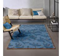 WECONhome Tapis Laine Summers Peak - Tapis Design Floral avec Effet Haut-Bas - Touffeté en Fibre Naturelle - certifié Oeko-TEX + GoodWeave - Facile d'entretien & élégant (160 x 230 cm, Bleu Multi)