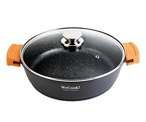 WECOOK! Ecochef Casserole Basse, Induction, Couvercle en Verre 24cm, Antiadhésive QUANTANIUMT Écologique sans PFOA, Fonte d'Aluminium, Épaisseur 5 mm, Poignées en Silicone, Vitrocéramique, Gaz, Four