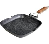 WECOOK! Ecostone Poêle à Griller Induction Lisse, 28 x 28 cm, Antiadhésive ILAG Écologique sans PFOA, Fonte d'Aluminium, Épaisseur 5 mm, Poignée en Bois Pliable, Vitrocéramique, Gaz