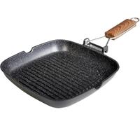 WECOOK! Ecochef Titane Poêle à Griller Induction Ondulé, 24x24cm, Antiadhésive QUANTANIUM Écologique sans PFOA, Fonte d'Aluminium, Épaisseur 5 mm, Poignée en Bois Pliable, Vitrocéramique, Gaz