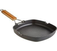 WECOOK Ecostone Poêle à Griller Induction Ondulé, 24 x 24 cm, Antiadhésive ILAG sans PFOA, Fonte d'Aluminium, Épaisseur 5 mm, Poignée en Bois Pliable, Vitrocéramique, Gaz