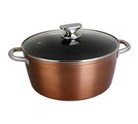 WECOOK! Professional Casserole Profonde 24cm Induction, Couvercle en Verre, Antiadhésive Écologique sans PFOA, Aluminium Forgé, Épaisseur 2,8mm, Copper, Poignées en Acier Inox., Vitrocéramique, Four