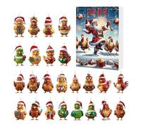 Wectirc Décorations de Noël en forme de poule - Calendrier 2025 de 24 jours de vacances | Pendentif en acrylique 2D en forme de poussin pour maison, voiture, rétroviseur, porte, mur, arbre de Noël