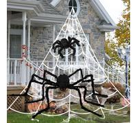WECUTE Ensemble d'araignée géante de 150 cm + 30 cm d'araignée géante + Toile d'araignée géante Triangulaire de 500 cm + 80 g d'élasticité + 20 Mini araignées pour décoration de Jardin Horreur fête