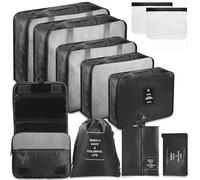 WECUTE Organisateur Valise,11 Pièces Organisateur de Valise, Packing Cubes pour Les Vêtements, Organisateur Voyage pour Les Vêtements, Chaussures et Cosmétiques (Noir)