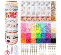 WECUTE Perles pour Bracelet, 28 Couleurs 6700+ Pièce 6mm Perles Lettres,Kit Bracelet avec 1000PCS Perles Lettres, Perles pour DIY Fabrication de Bijoux Bracelets Collier
