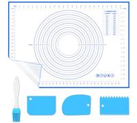 WECUTE Tapis Silicone Patisserie avec 3 Grattoirs 1 Brosses, 70 x 50cm Antidérapant Ustensiles à Pâtisserie Tapis Cuisson Mesurable Plaque Accessoire pour Pâte (Bleu)