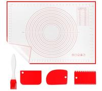 WECUTE Tapis Silicone Patisserie avec 3 Grattoirs 1 Brosses, 70 x 50cm Antidérapant Ustensiles à Pâtisserie Tapis Cuisson Mesurable Plaque Accessoire pour Pâte(Rouge)