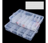 WEDAMOO 2 Pièces Boite Rangement Perles, Petite Boite Plastique avec 24 Compartiments, Boite Compartiment Amovible Transparente avec Séparateurs Amovibles pour Perles, Bijoux, Vis, Hameçon
