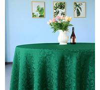 WedDecor 120" Nappe Ronde Damassée Motif Feuilles Défilées Couverture de Table en Lin Circulaire sans Couture, Salle à Manger, Mariages et Événements Décorations de Table, Vert, 1pc
