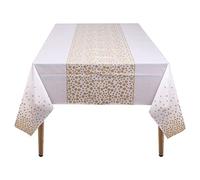WedDecor 137 x 274 cm - Nappe rectangulaire blanche à pois dorés en plastique - Nappe en toile cirée imperméable et jetable - Décorations de table pour fête de cirque, mariages