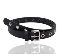 WedDecor 24MM Large Simple Œillet Passe-Fil Noir PU Cuir Mince Ceinture à la Mode Femme Ceinture Étroit Slender Ceinture Creux Rivets Broche Simple Boucle Ceinture pour Femme Jean Robe