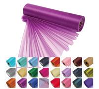WedDecor 25m X 29cm Neige Organza Pur Rouleaux à Paillettes Tissu pour Cadeau Paquet, Emballage, Scrapbook, Arts et Artisanats, Décoration pour Fête, Blanc - Pourpre