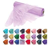 WedDecor 25m X 29cm Neige Organza Pur Rouleaux à Paillettes Tissu pour Cadeau Paquet, Emballage, Scrapbook, Arts et Artisanats, Décoration pour Fête, Blanc - Violet Clair