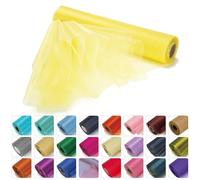 WedDecor 25m X 29cm Neige Organza Pur Rouleaux à Paillettes Tissu pour Cadeau Paquet, Emballage, Scrapbook, Arts et Artisanats, Décoration pour Fête, Blanc - Jaune