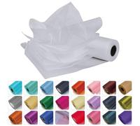 Weddecor 25m X 29cm Neige Organza Pur Rouleaux Paillette Tissu pour Chemin de Table Écharpe Mariage Décoration, Chaise Housse Noeuds, Table Arrière Goutte, Ruban Crafting Fournitures - Blanc