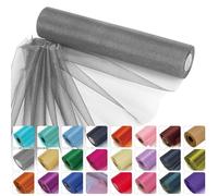 WedDecor 25m X 29cm Neige Organza Pur Rouleaux Paillette Tissu pour Mariage Décoration, Chaise et Table Arrière Goutte, Noeuds, Drapage, Écharpe, Blanc - Foncé Argent