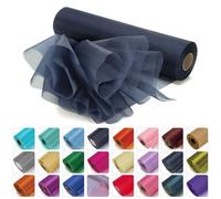 Weddecor 25m X 29cm Neige Organza Pur Rouleaux Paillette Tissu pour Mariage Décoration, Chaise et Table Arrière Goutte, Noeuds, Drapage, Écharpe, Blanc - Bleu marine