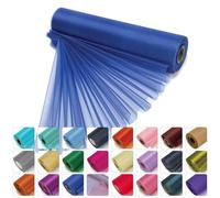 WedDecor 25m X 29cm Neige Organza Pur Rouleaux Paillette Tissu pour Mariage Décoration, Chaise et Table Arrière Goutte, Noeuds, Drapage, Écharpe, Blanc - Bleu Roi