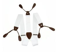 WedDecor 25mm Bretelles à Élastique Réglable Cuir Bouton Trous Solide - Forme Y Pantalon Anti-dérapant Verrouillage Fort Clips Boucles - Hommes & Femme Mode Accessoires pour Mariage, Fête - Blanc