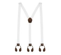 WedDecor 25mm Bretelles à Élastique Réglable Cuir Bouton Trous Solide - Forme Y Pantalon Anti-dérapant Verrouillage Fort Clips Boucles - Hommes & Femme Mode Accessoires pour Mariage, Fête - Blanc